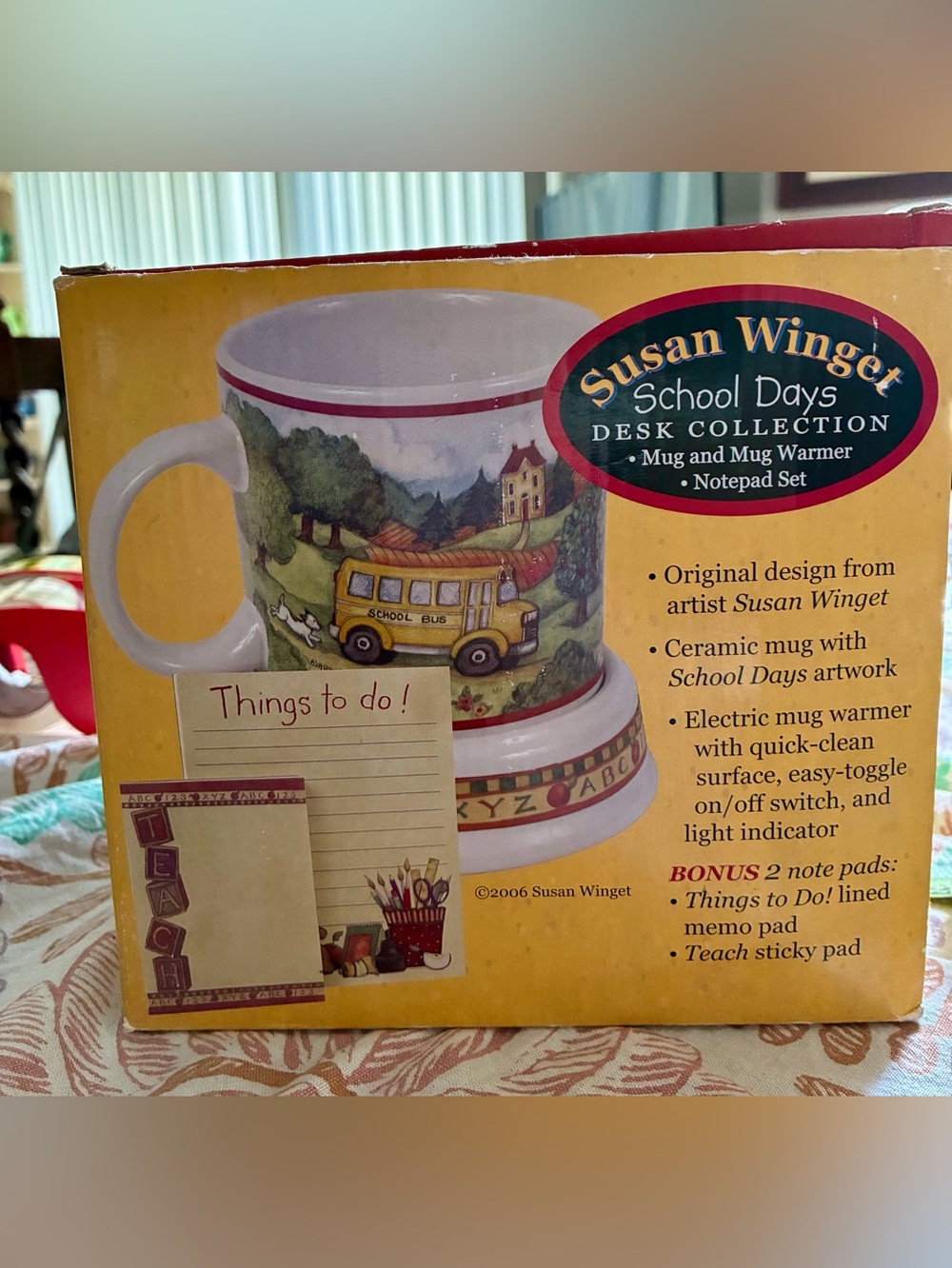 Susan Winget Original Design School Theme Boxed Mug,warmer & 2 note pads. NIB’06